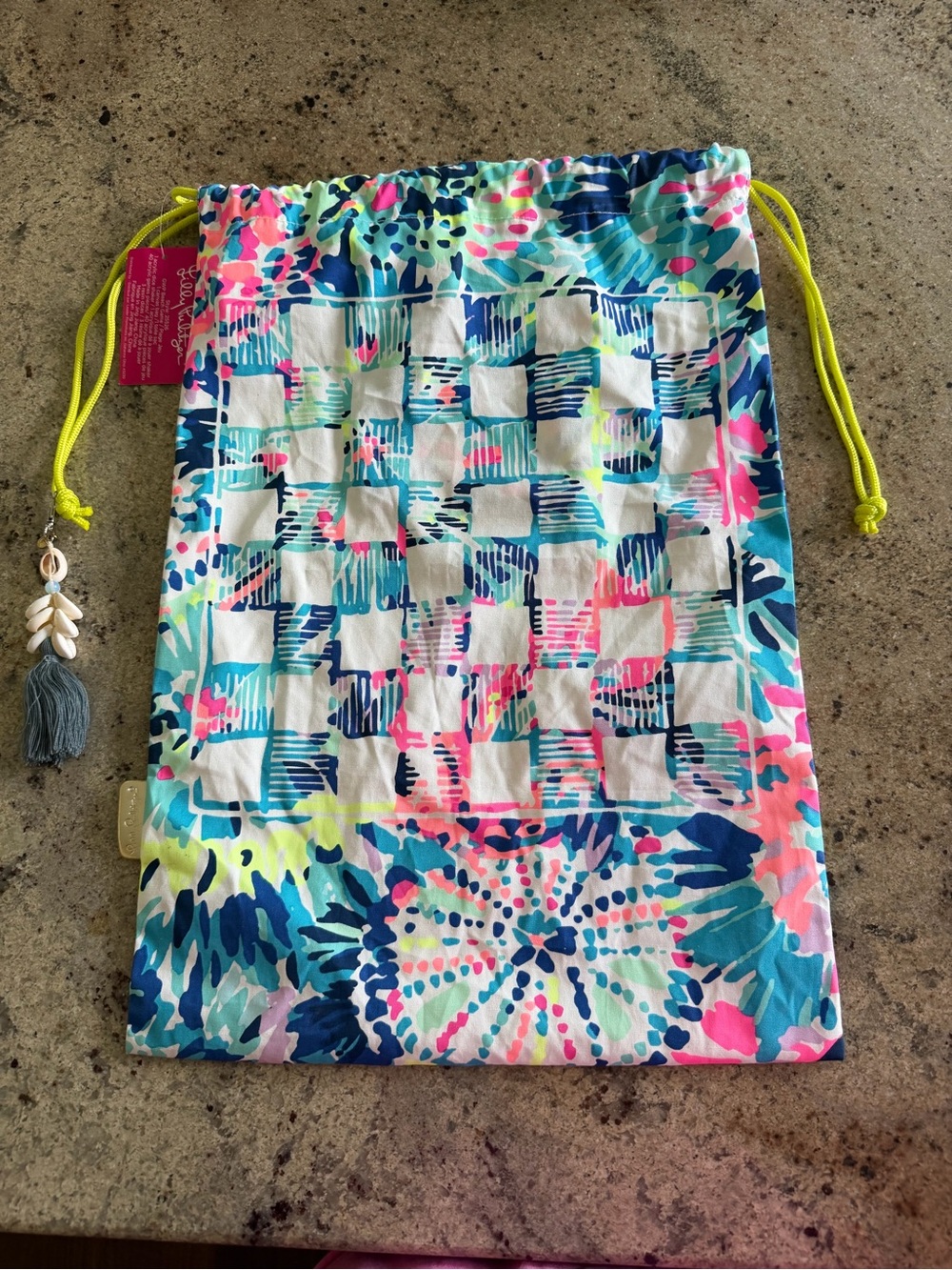 Lilly Pulitzer Neon Floral Drawstring Bag in Blue, Pink, Yellow & White